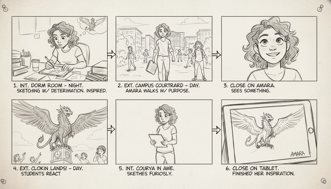 Secuencia de storyboard para una pieza animada