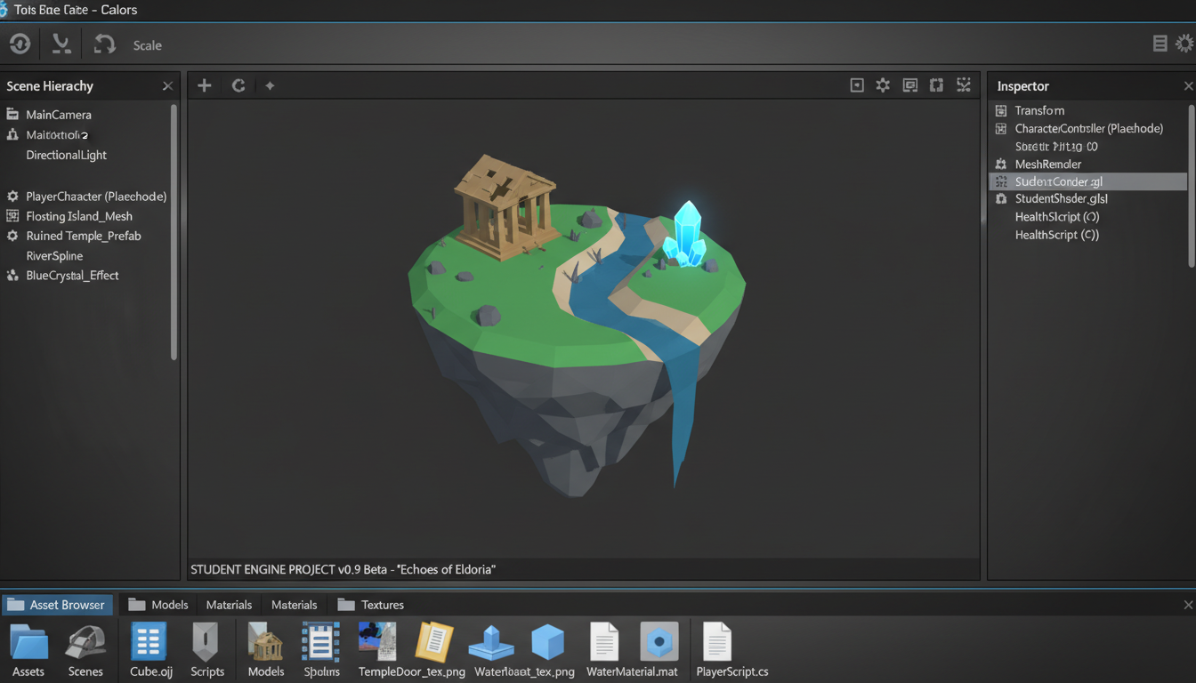 Editor de un motor de videojuegos construido por estudiantes de Ingeniería